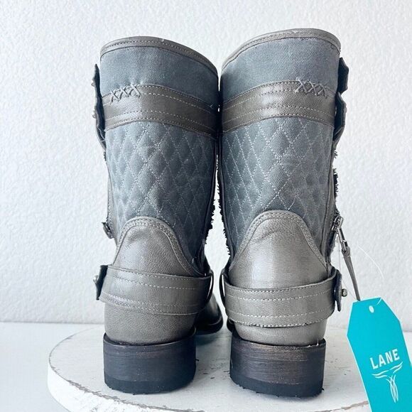 NEW Lane Boots Womens Gray Leather Canvas Mid-Calf Western Moto Style Zip Size 8 - Picture 3 of 12